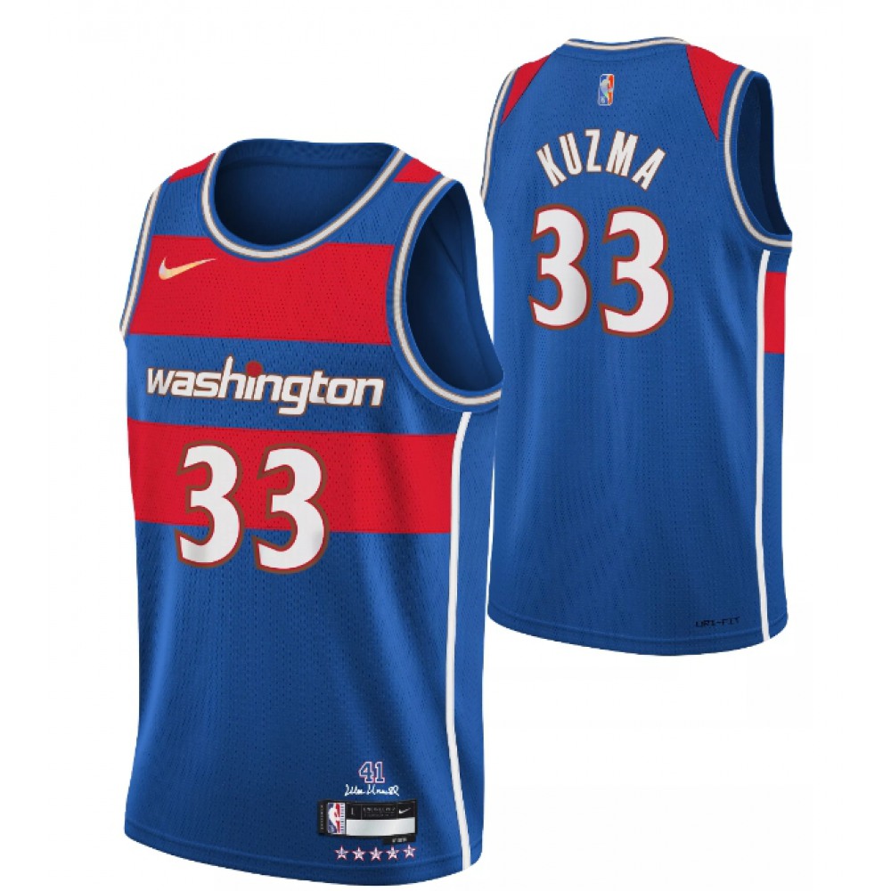 Unisex Washington Wizards #33 Kyle Kuzma 75th Anniversary 2021/2022 Blue City Edition Swingman Stitched NBA Basketball Jersey