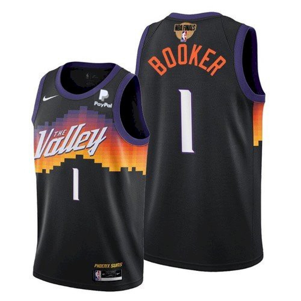 Unisex Phoenix Suns #1 Devin Booker 2021 Black NBA Finals City Edition Stitched NBA Basketball Jersey