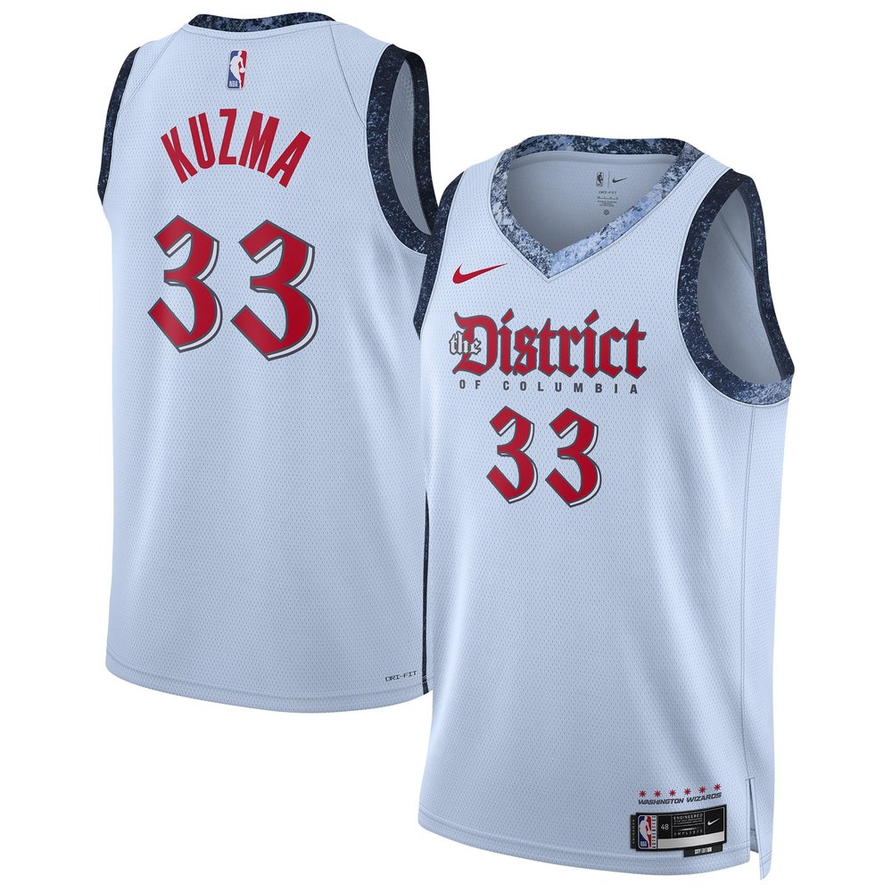 Unisex Washington Wizards #33 Kyle Kuzma Powder Blue 2024/25 Swingman Player NBA Basketball Jersey - City Edition