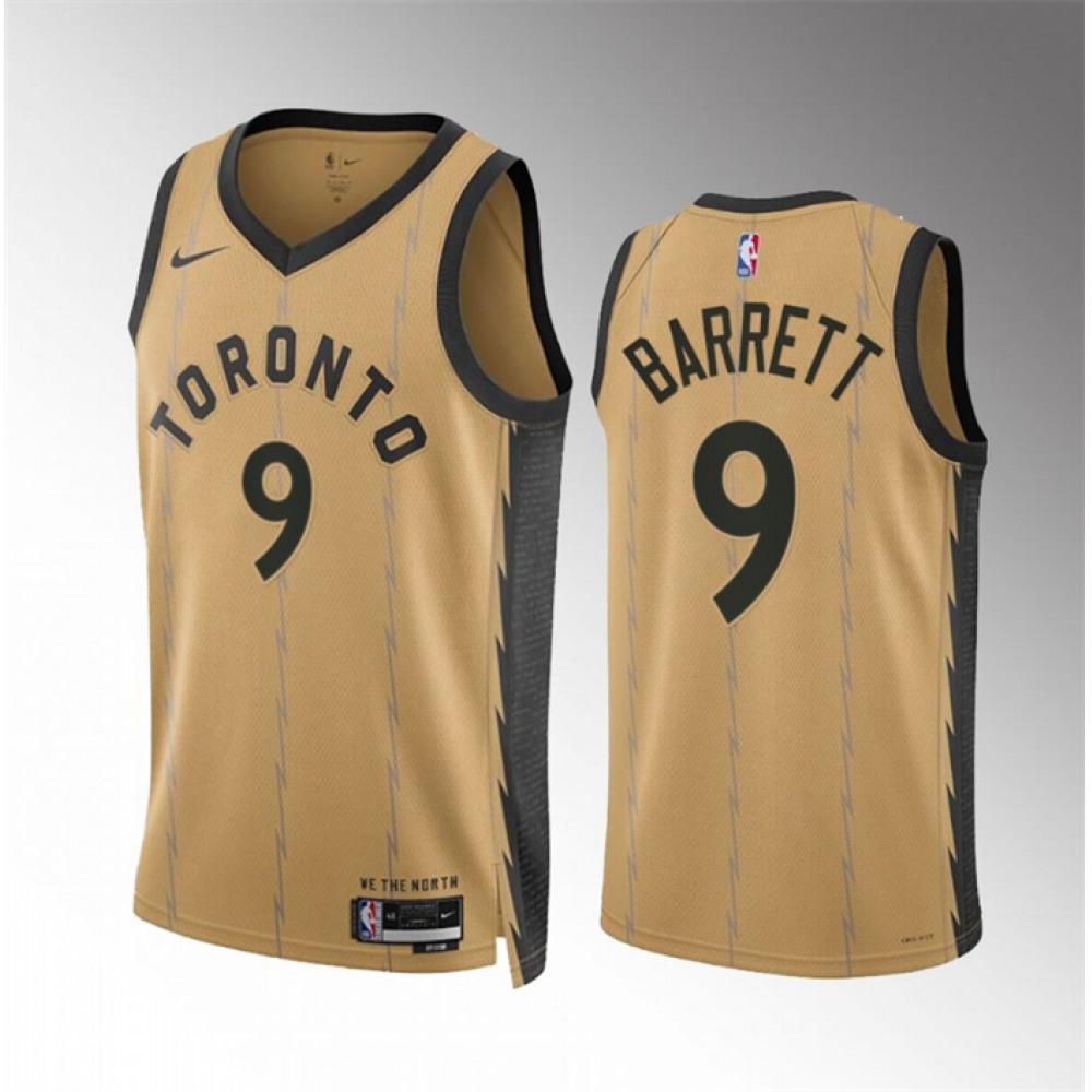 Unisex Toronto Raptors #9 RJ Barrett Gold 2023/24 City Edition Stitched NBA Basketball Jersey