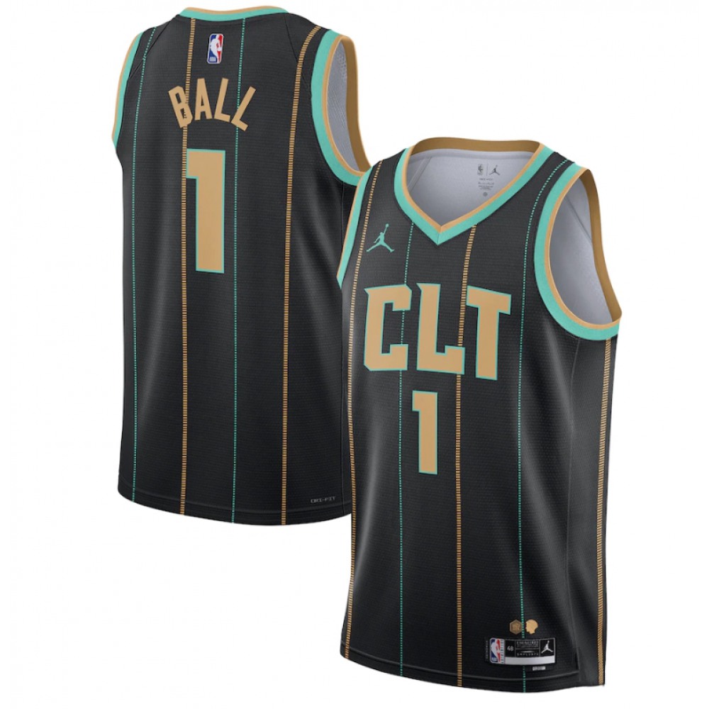Unisex Charlotte Hornets #1 LaMelo Ball 2022/2023 Black City Edition Stitched NBA Basketball Jersey
