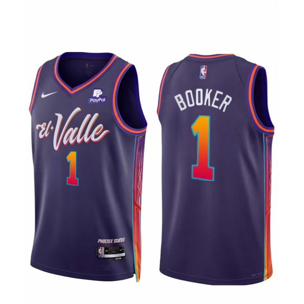Unisex Phoenix Suns #1 Devin Booker Purple 2023/24 City Edition Stitched NBA Basketball Jersey