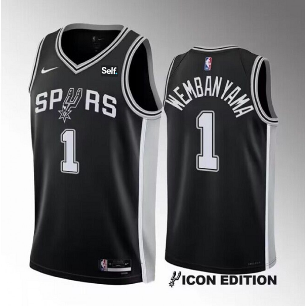 Unisex San Antonio Spurs #1 Victor Wembanyama Black 2022/23 Icon Edition Stitched NBA Basketball Jersey