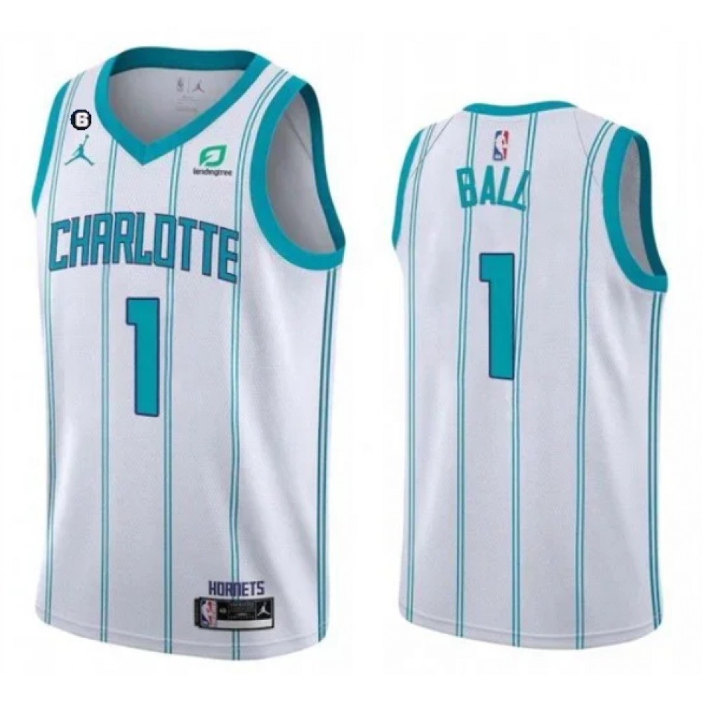 Unisex Charlotte Hornets #1 LaMelo Ball White No.6 Patch Stitched Basketball Jersey