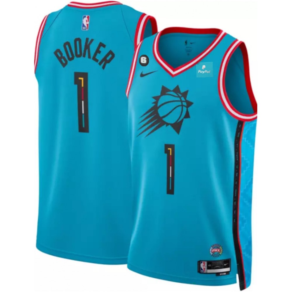 Unisex Phoenix Suns #1 Devin Booker Blue 2022-23 City Edition With NO.6 Patch Stitched NBA Basketball Jersey