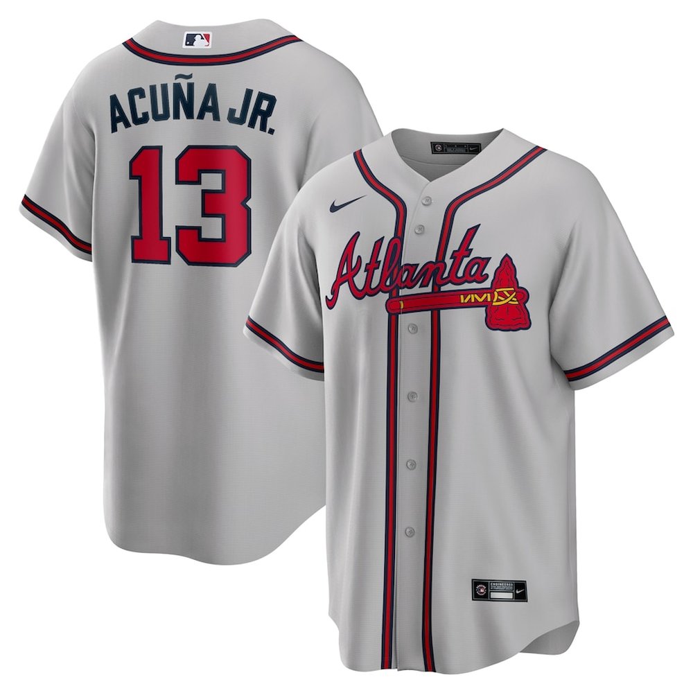 Men's Atlanta Braves #13 Ronald Acuna Jr. Gray Road Replica Player Jersey
