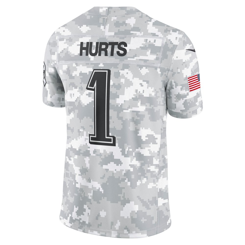 Men's Philadelphia Eagles #1 Jalen Hurts Arctic Camo 2024 Salute to Service Limited NFL Jersey
