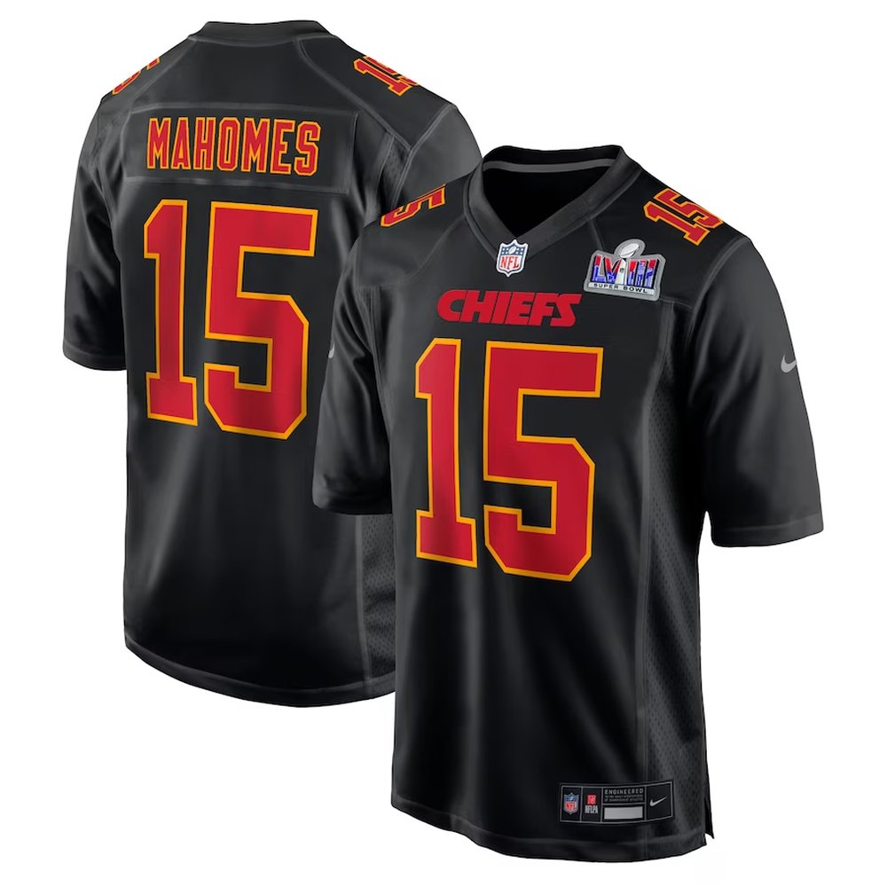 Men's Kansas City Chiefs #15 Patrick Mahomes Black Super Bowl LVIII Carbon Fashion Game Player NFL Jersey