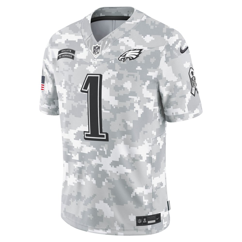 Men's Philadelphia Eagles #1 Jalen Hurts Arctic Camo 2024 Salute to Service Limited NFL Jersey