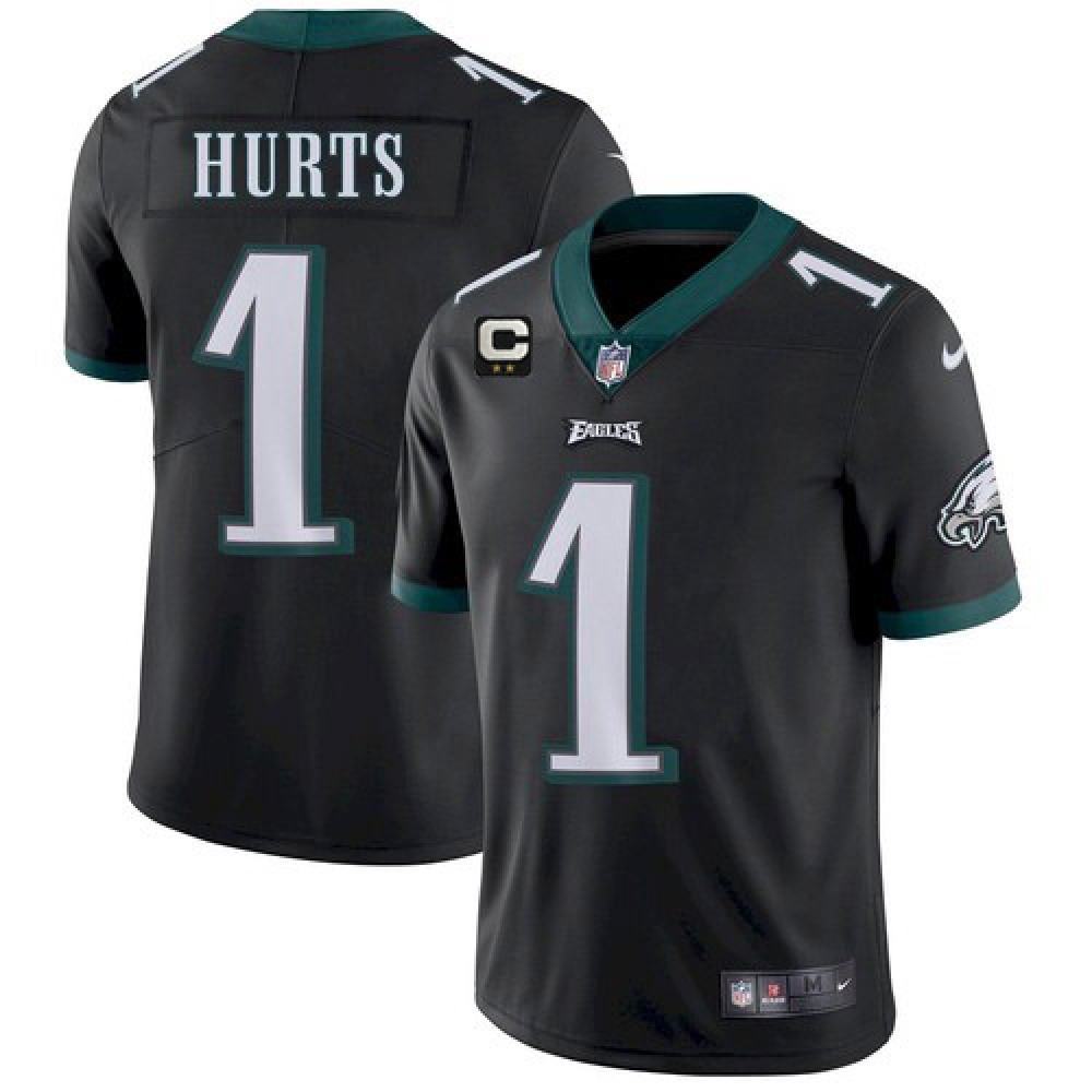 Men's Philadelphia Eagles #1 Jalen Hurts 2022 Black With 2-star C Patch Vapor Untouchable Limited Stitched NFL Jersey