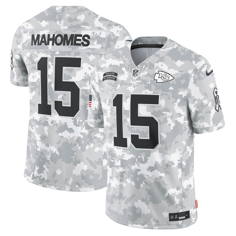 Men's Kansas City Chiefs #15 Patrick Mahomes Arctic Camo 2024 Salute to Service Limited NFL Jersey