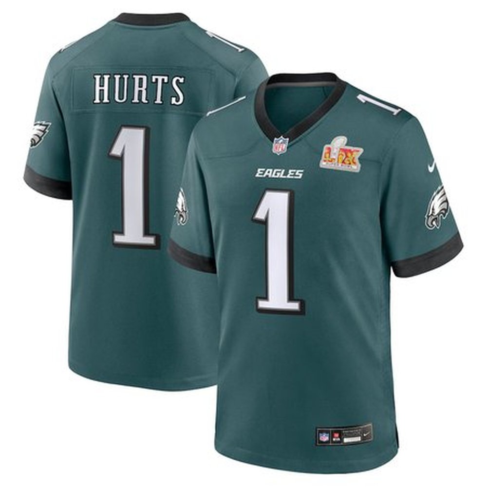 Men's Philadelphia Eagles #1 Jalen Hurts Midnight Green Super Bowl LIX Game Player NFL Jersey