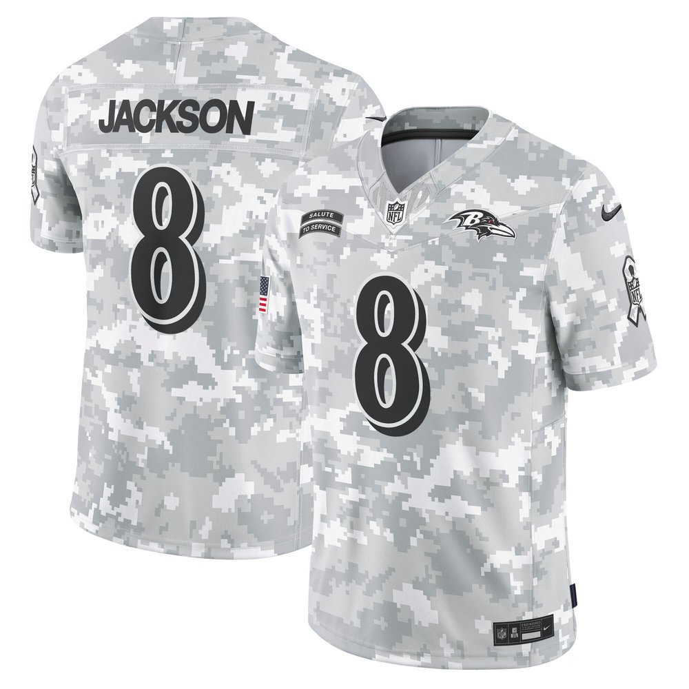 Men's Baltimore Ravens Lamar Jackson Arctic Camo 2024 Salute to Service Limited NFL Jersey
