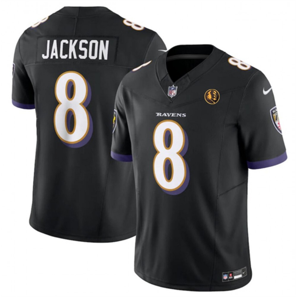 Men's Baltimore Ravens #8 Lamar Jackson Black 2023 F.U.S.E. With John Madden Patch Vapor Limited Football NFL Jersey