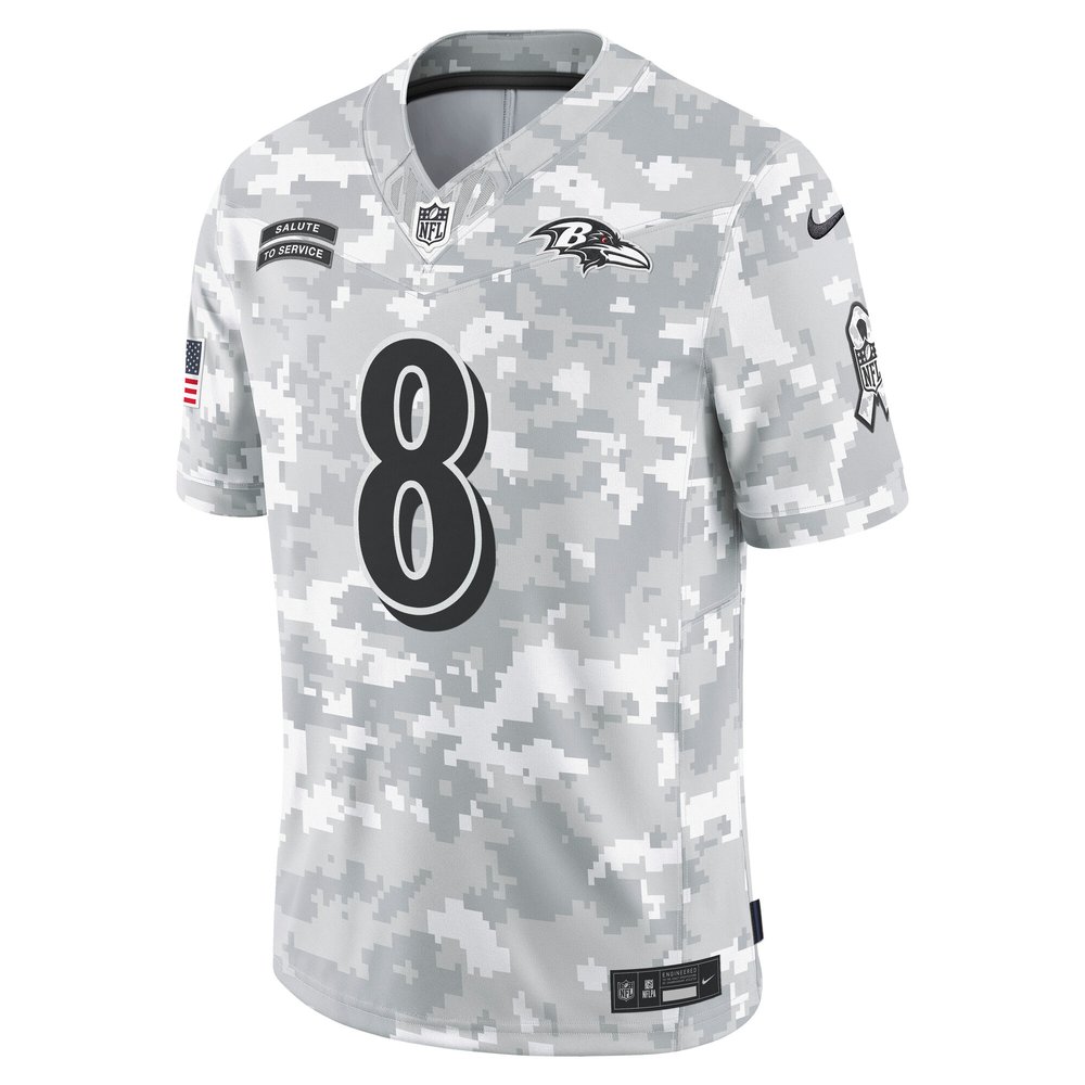 Men's Baltimore Ravens Lamar Jackson Arctic Camo 2024 Salute to Service Limited NFL Jersey