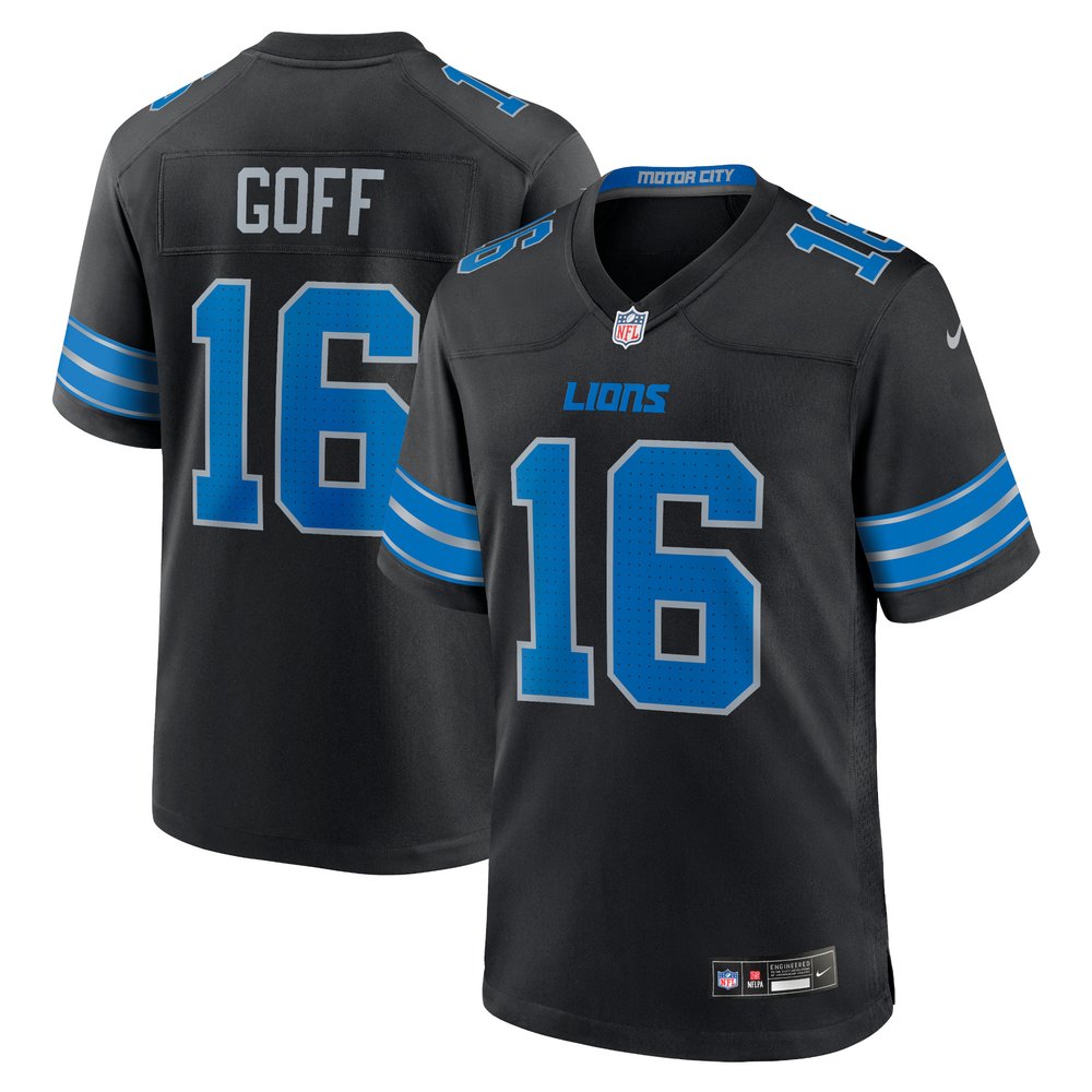 Men's Detroit Lions #16 Jared Goff Black 2nd Alternate Game NFL Jersey
