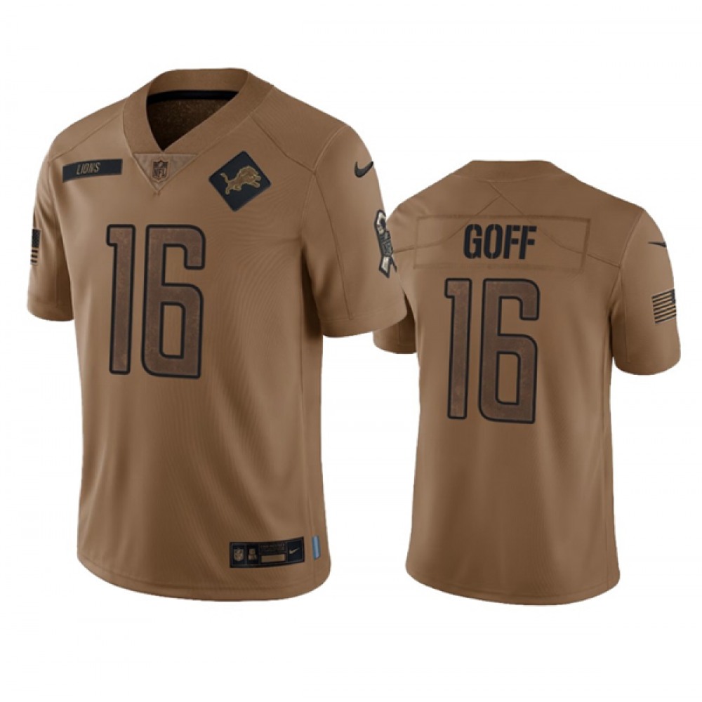 Men's Detroit Lions #16 Jared Goff 2023 Brown Salute To Service Limited Stitched NFL Jersey