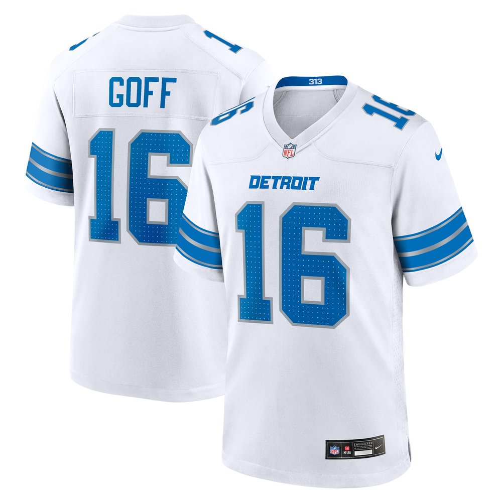 Men's Detroit Lions #16 Jared Goff White Game NFL Jersey