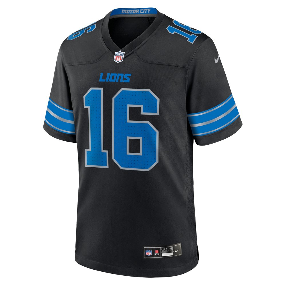 Men's Detroit Lions #16 Jared Goff Black 2nd Alternate Game NFL Jersey