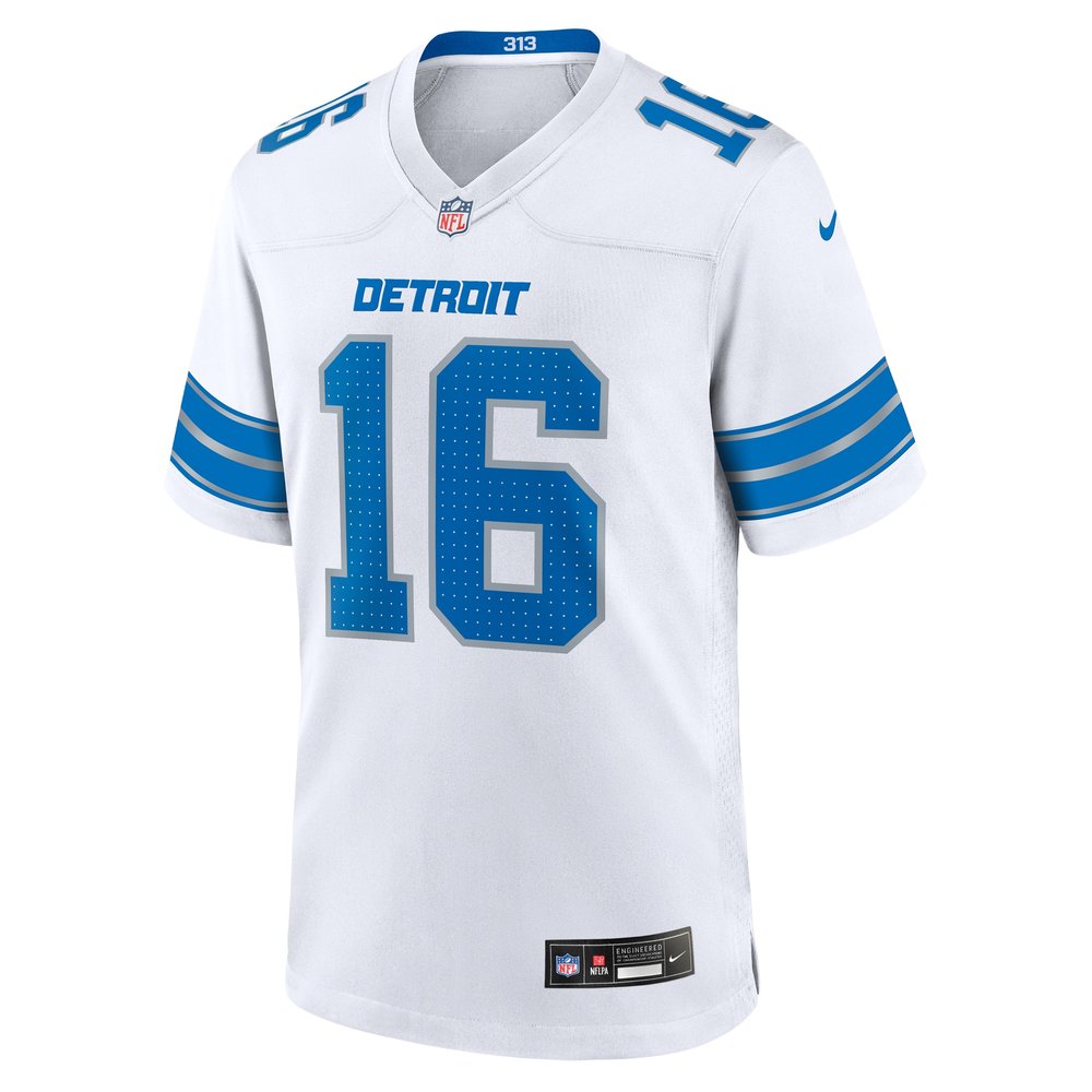 Men's Detroit Lions #16 Jared Goff White Game NFL Jersey