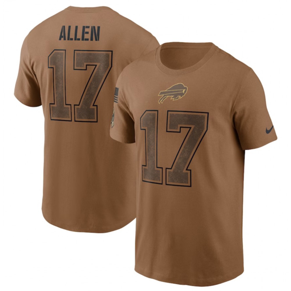 Men's Buffalo Bills #17 Josh Allen 2023 Brown Salute To Service Name & Number T-Shirt NFL