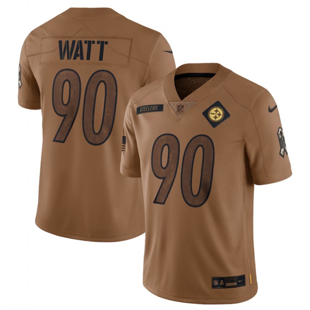 Men's Pittsburgh Steelers #90 T.J. Watt 2023 Brown Salute To Service Limited NFL Jersey