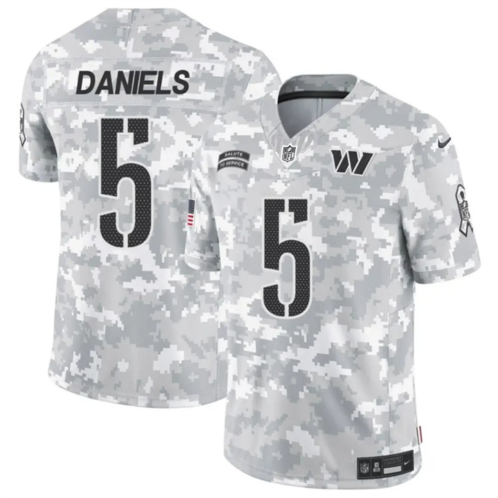 Men's Washington Commanders #5 Jayden Daniels 2024 F.U.S.E Arctic Camo Salute to Service Limited Stitched NFL Jersey