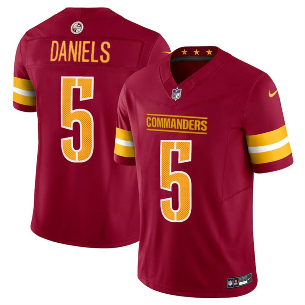 Men's Washington Commanders #5 Jayden Daniels Burgundy 2024 Draft F.U.S.E Vapor Limited Stitched NFL Jersey