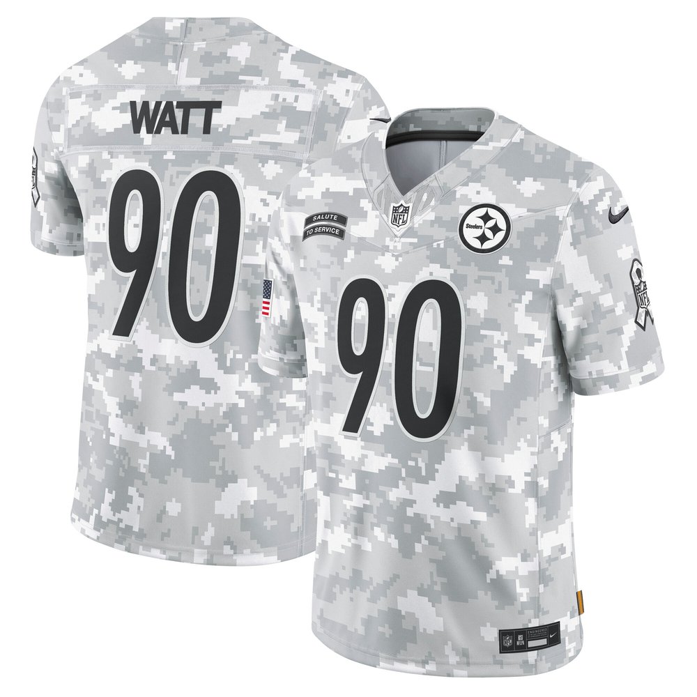 Men's Pittsburgh Steelers T.J. Watt Arctic Camo 2024 Salute to Service Limited NFL Jersey