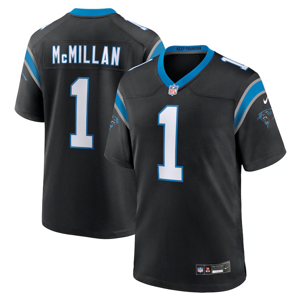 Men's Carolina Panthers #1 Tetairoa McMillan Nike Black 2025 NFL Draft First Round Pick Game NFL Jersey