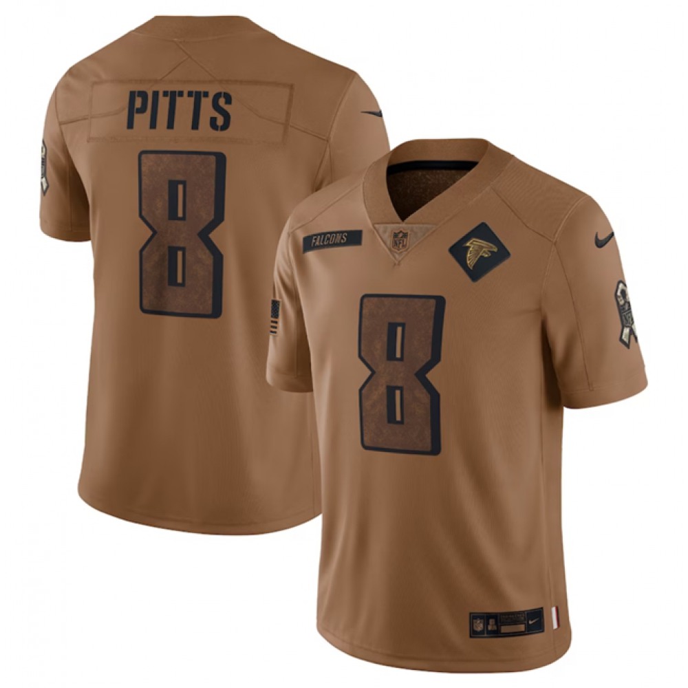 Men's Atlanta Falcons #8 Kyle Pitts 2023 Brown Salute To Setvice Limited Stitched NFL Jersey