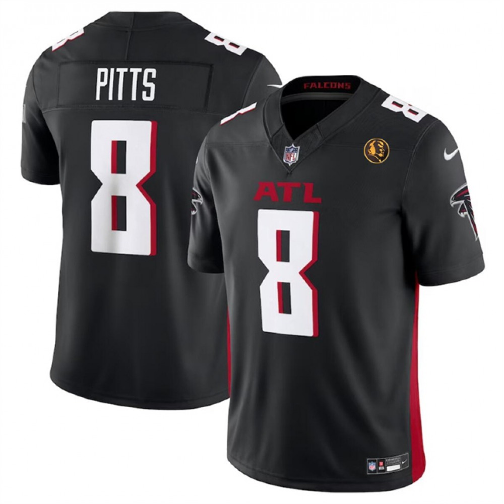 Men's Atlanta Falcons #8 Kyle Pitts Black 2023 F.U.S.E. With John Madden Patch Vapor Limited Stitched Football NFL Jersey
