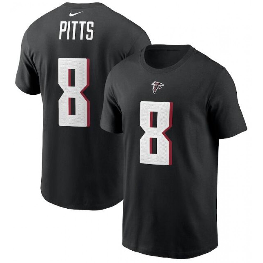 Men's Atlanta Falcons #8 Kyle Pitts Black NFL First Round Pick Player Name & Number T-Shirt