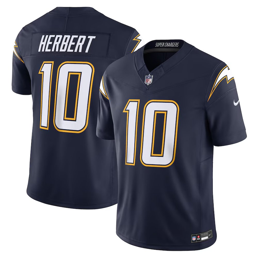 Men's Los Angeles Chargers #10 Justin Herbert Nike Navy Alternate Super Chargers Vapor F.U.S.E. Limited NFL Jersey