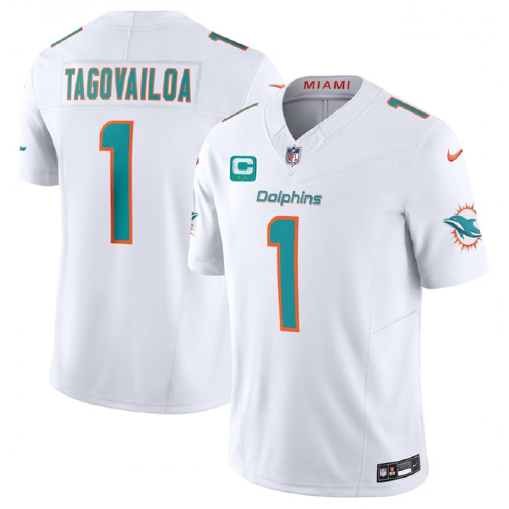 Men's Miami Dolphins #1 Tua Tagovailoa White F.U.S.E With 2-Star C Patch Vapor Limited Stitched NFL Jersey