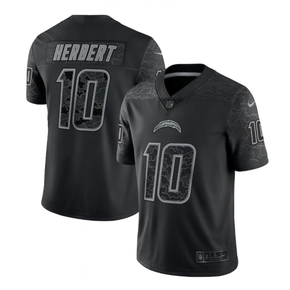 Men's Los Angeles Chargers #10 Justin Herbert Black Reflective Limited Stitched NFL Jersey