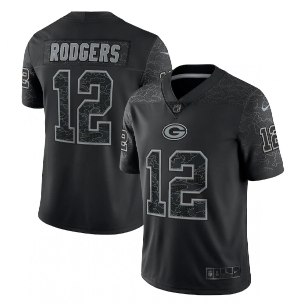 Men's Green Bay Packers #12 Aaron Rodgers Black Reflective Limited Stitched NFL Jersey