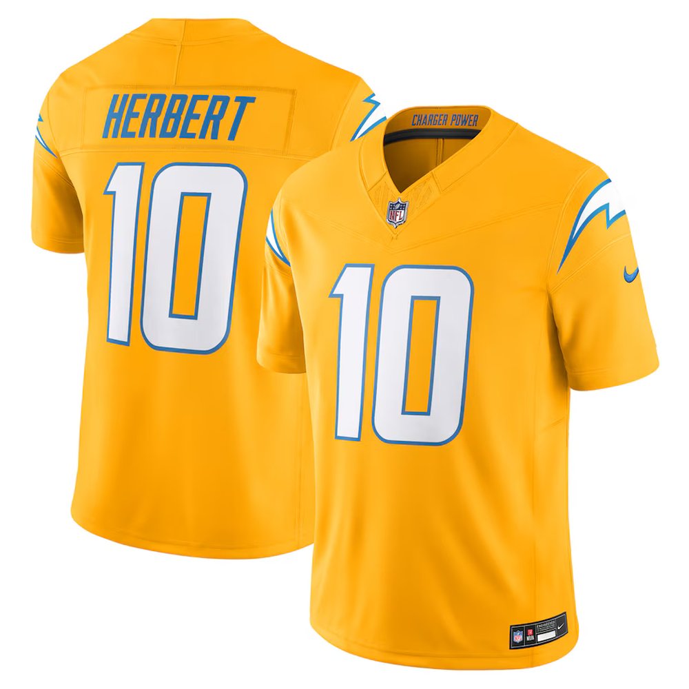 Men's Los Angeles Chargers #10 Justin Herbert Nike Gold Alternate Charger Power Vapor F.U.S.E. Limited NFL Jersey