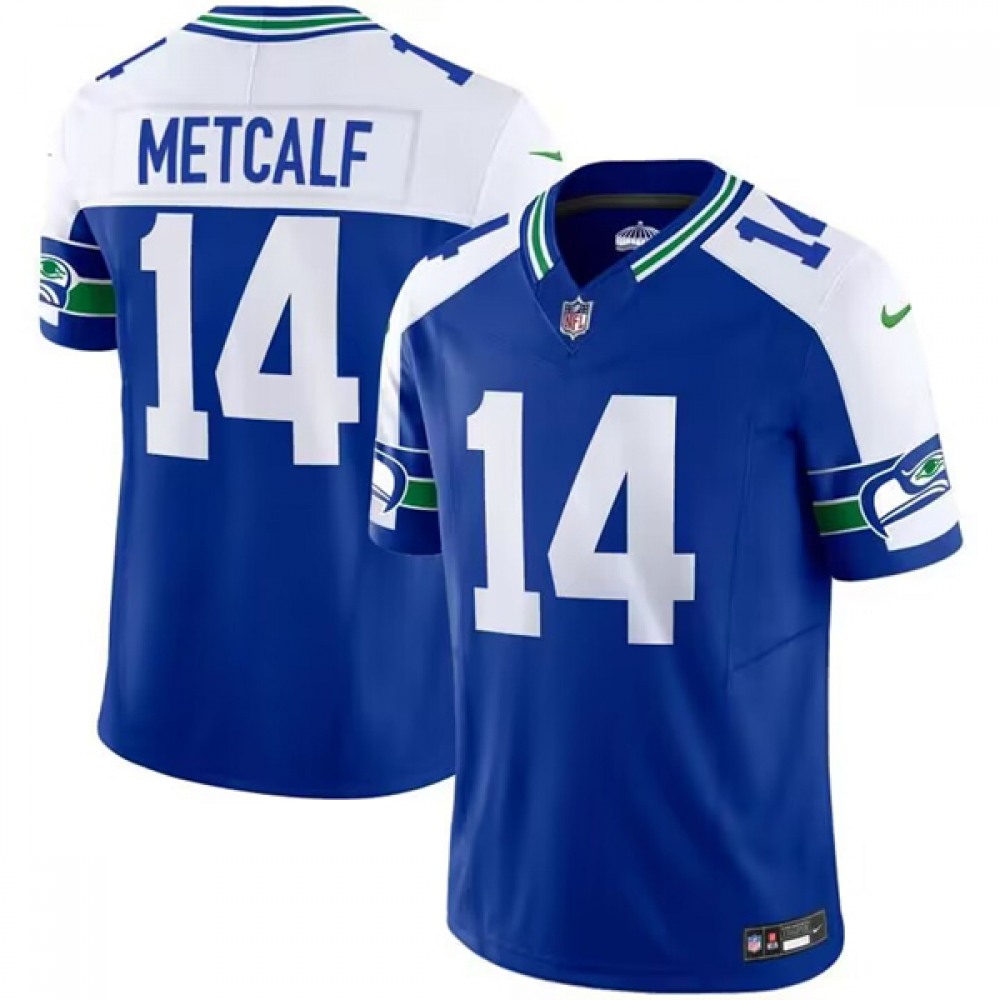 Men's Seattle Seahawks #14 D.K. Metcalf Royal 2023 F.U.S.E. Throwback Vapor Limited Stitched NFL Jersey