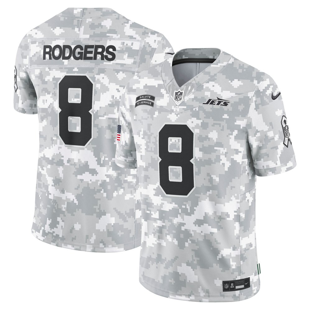 Men's New York Jets #8 Aaron Rodgers Arctic Camo 2024 Salute to Service Limited NFL Jersey
