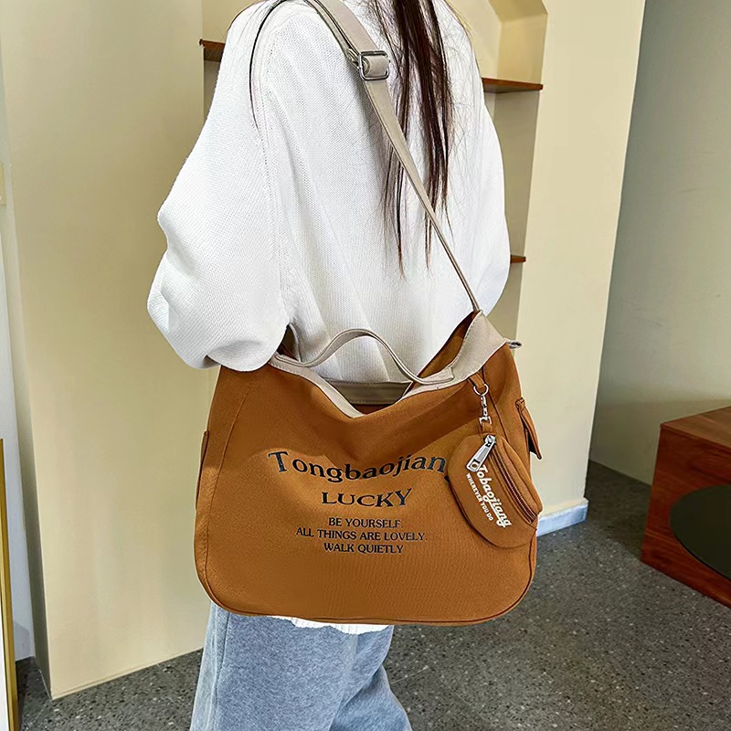 Letter Graphic Hobo Bag With Coin Purse, Casual Canvas Crossbody Bag, Women's Large Capacity Shoulder Bag