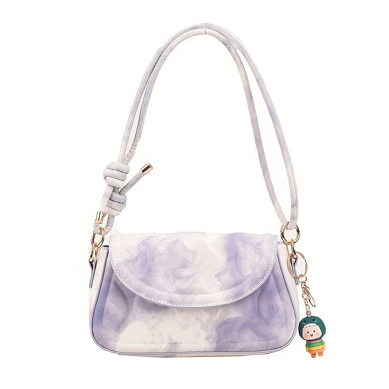 Ombre Embossed Shoulder Bag, Fashion PU Leather Crossbody Bag, Women's Underarm Purse With Cute Pendant