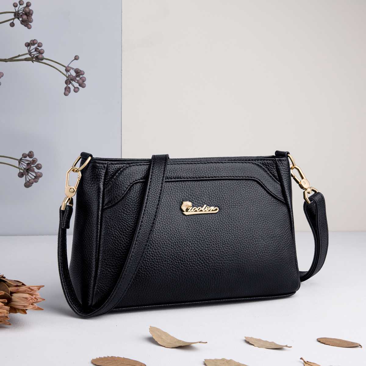 Letter Detail Shoulder Bag, Women's Fashion Zipper Crossbody Bag With Adjustable Strap