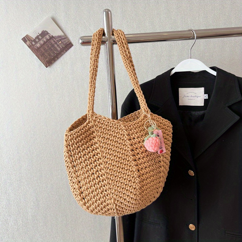 Knitted Shoulder Bag For Women, Strawberry Bag Charm Crochet Bag, Boho Style Beach Bag For Travel Holiday