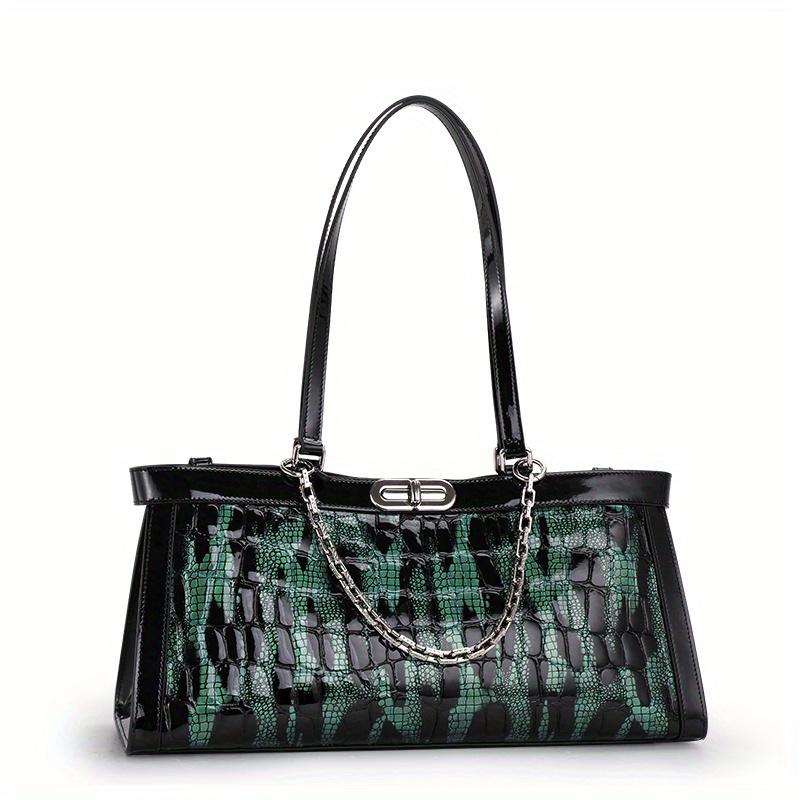 Snakeskin Embossed Tote Bag, Fashion Leather Shoulder Bag, Women's Large Capacity Satchel Purse