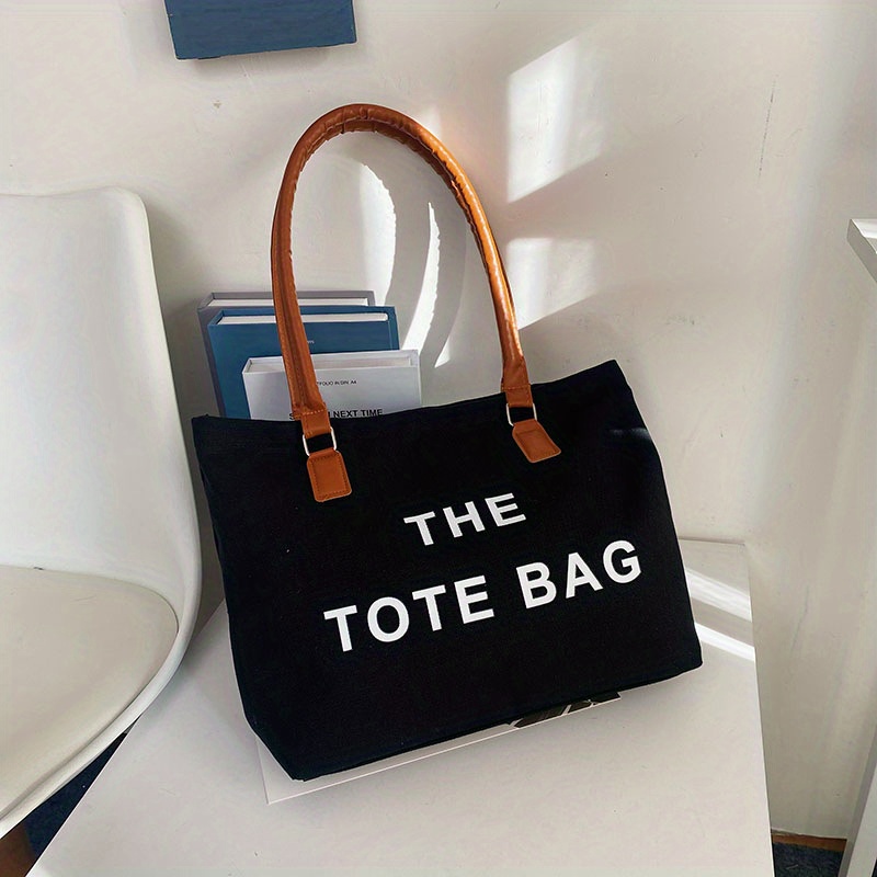 Letter Pattern Tote Shoulder Bag, All-Match Storage Bag, Stylish Simple Bag For Work & School