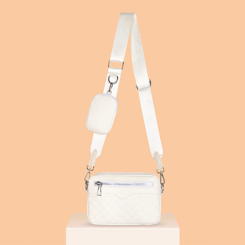 Argyle Quilted Zipper Shoulder Bag, Women's Casual Crossbody Square Bag With Mini Coin Purses