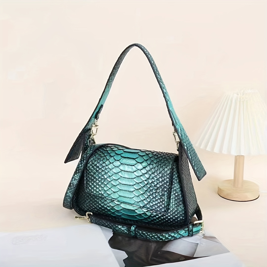 Crocodile Embossed Crossbody Bag, Trendy Shoulder Bag, Stylish Flap Underarm Bag