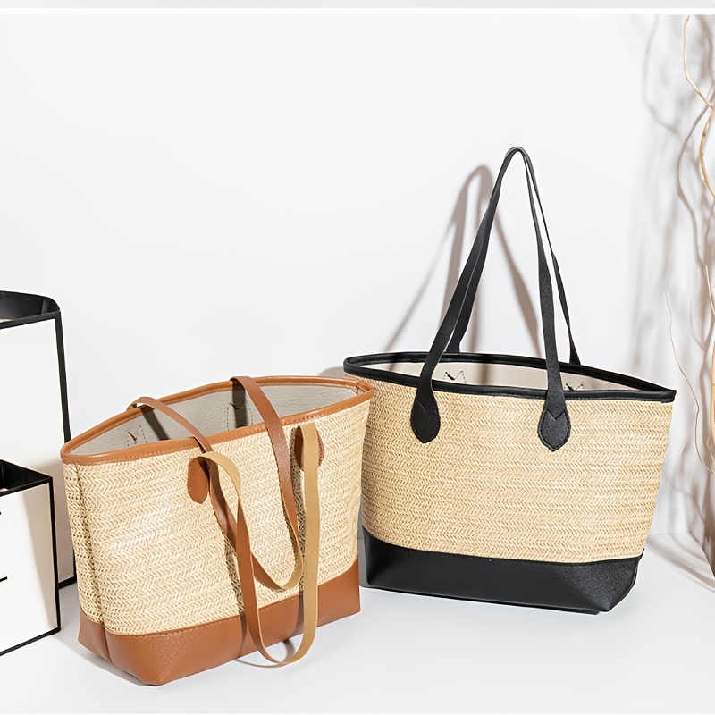 Simple Large Shoulder Bag, Women's Fashion Straw Bag Versatile Handbag For Work