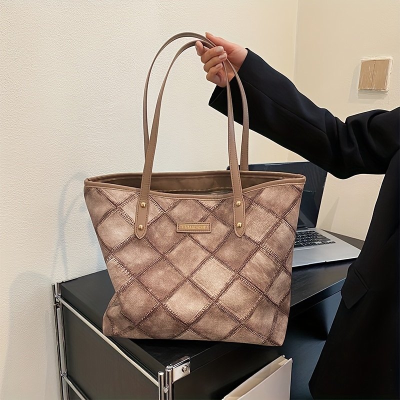 Stylish Plaid Pattern Tote Shoulder Bag, All-Match Storage Bag, Women's Lightweight Bag